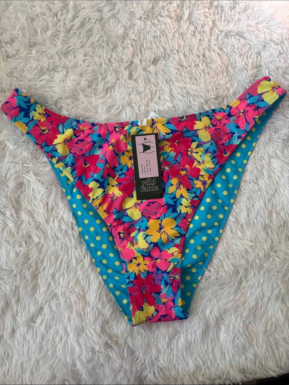 NWT Wild Fable Floral Polka Dot Reversible Ultra High Leg Swim Bottoms Size XL